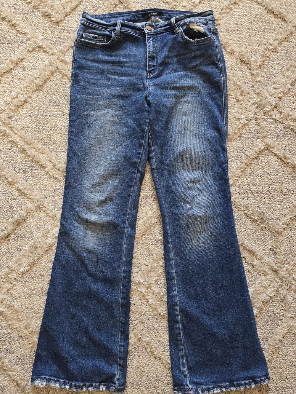 Flying Monkey Flared Blue Jeans Womens 31x31 Blue High Rise Stretch Distressed